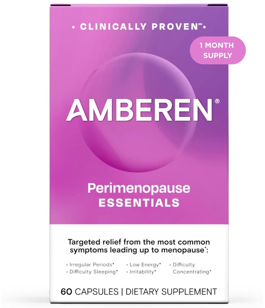 Amberen Perimenopause, Peri-Menopause Multi-Symptoom Relief, Vitamine B, Vitamine E & Antioxidanten Supplement, klinisch weergegeven om te helpen bij de ondersteuning van hormoonbalans, Hot Flashes & Night Sweats, 60 Tellen