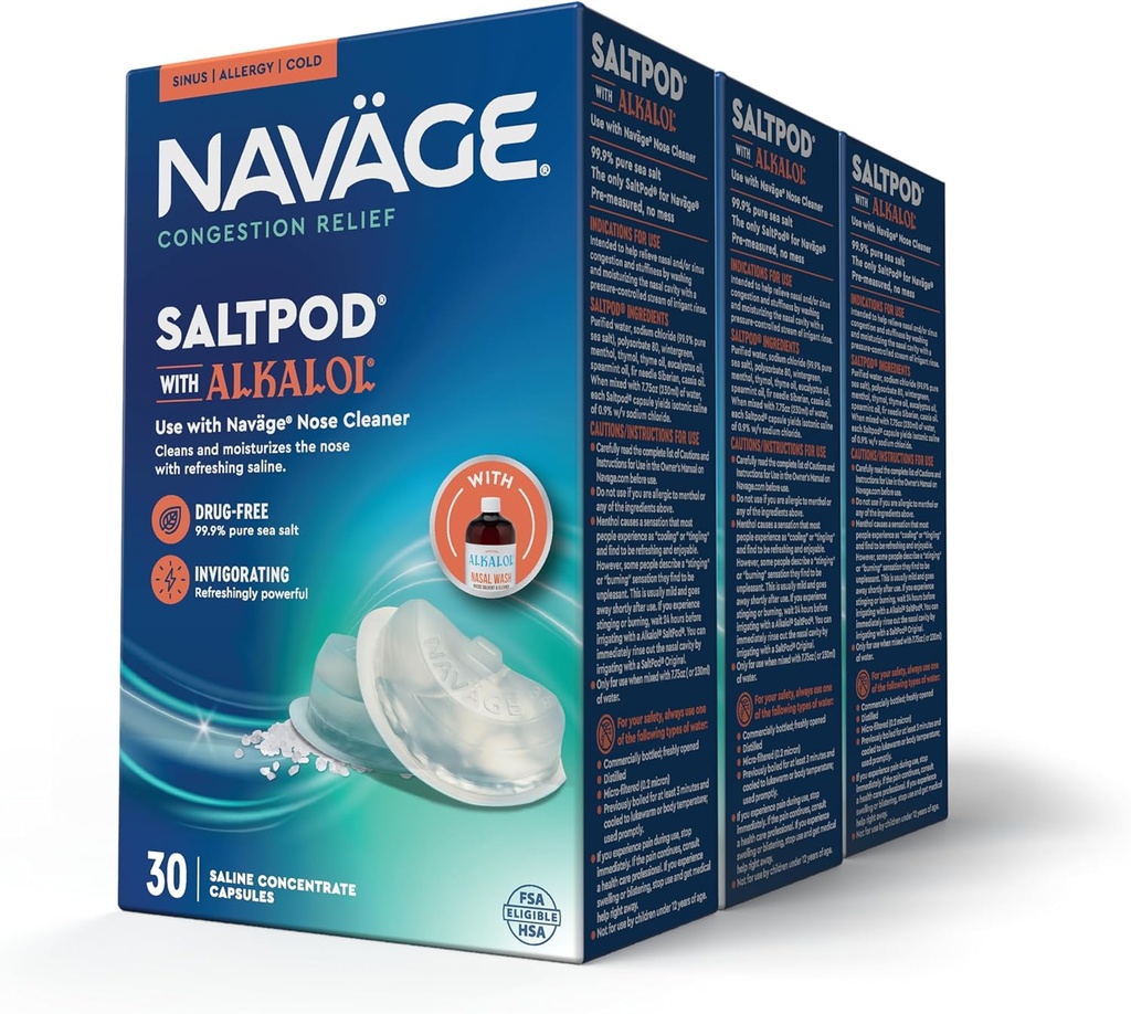Navage SaltPod w/ Alkalol (3 30-packs) - Exclusief ontworpen voor Nasal Nasal Rinse - Sinus Rinse Alkalol Pods for Fast Relief (90 SaltPod Refills)