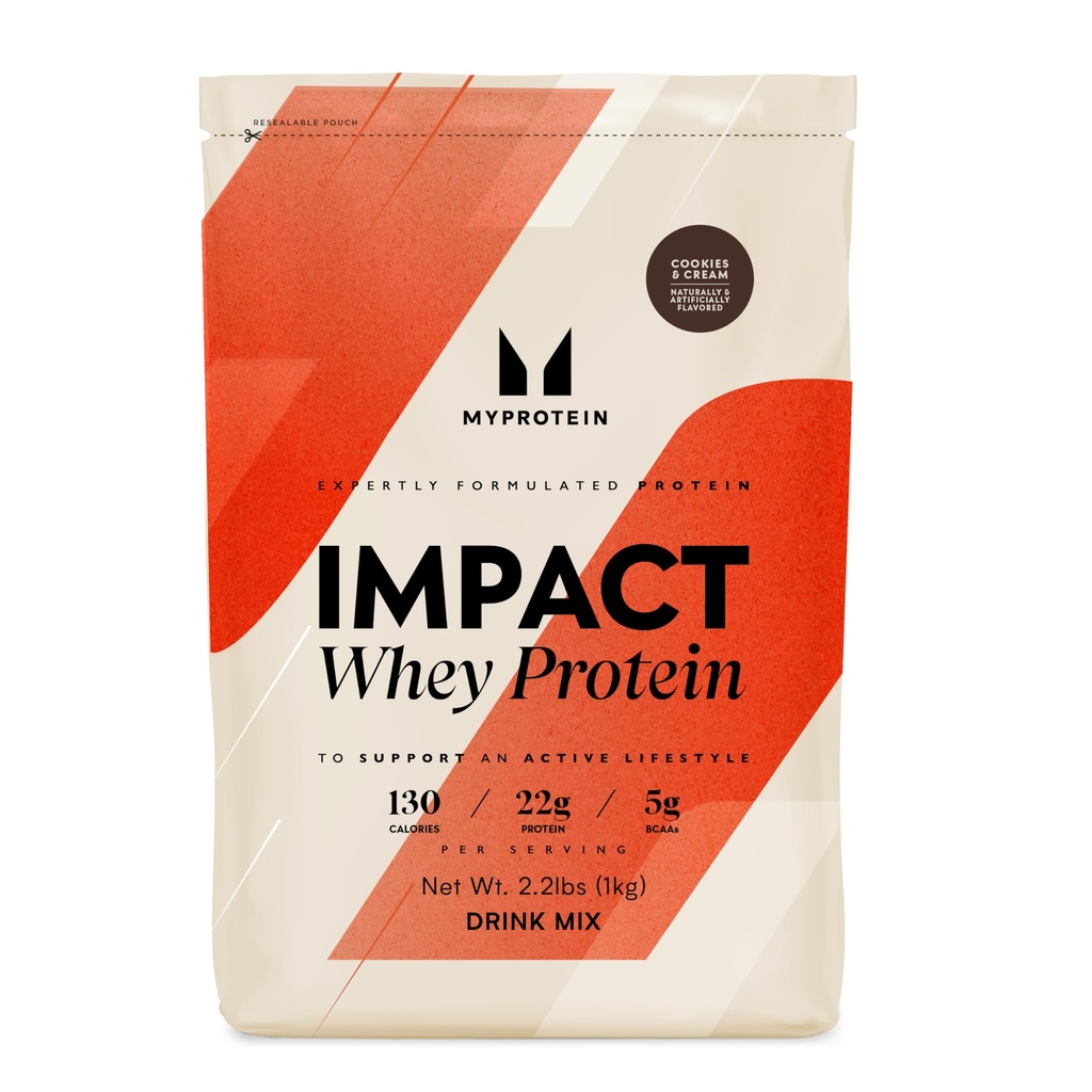 Myprotein Impact Wei Proteïne Poeder, 2,2 lbs (32 porties) Cookies & Crème, 22 g eiwit & 5 g BCAA per portie, eiwitshake voor superieure prestaties, spierkracht & herstel, glutenvrij