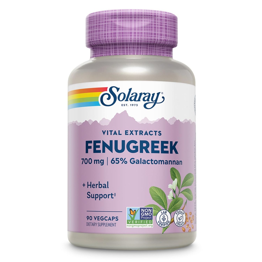 SOLARAY Fenegriek Seed Extract 700 mg - Fenegriek Capsules met 65% Galactomannan Dieet Vezel - Non-GMO, Vegan Fenegriek Supplement voor gezonde spijsvertering Ondersteuning - 45 Serves, 90 VegCaps