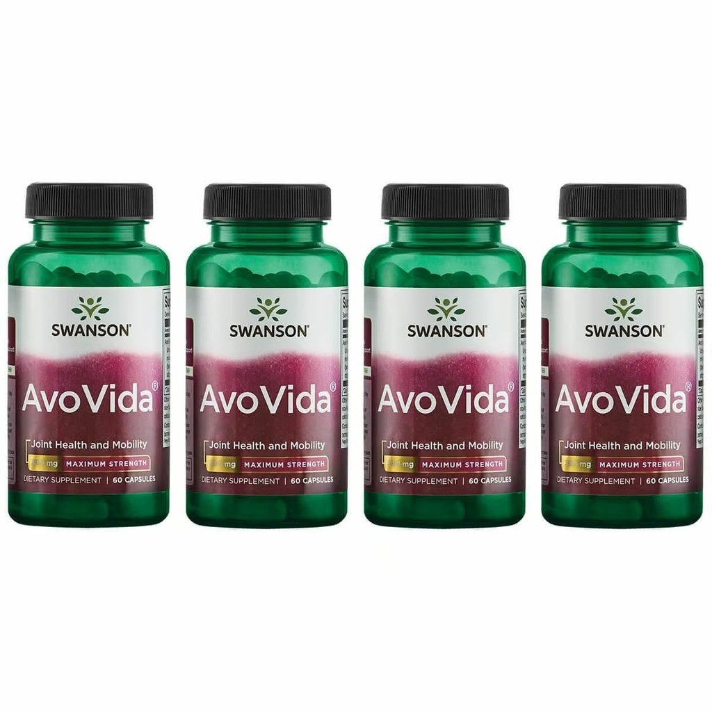Swanson AvoVida - Supplément naturel pour la promotion de la santé et de la mobilité conjointes - Avocat et soya Non-sponifiables pour soutenir le cartilage et la santé des tissus - (60 capsules, 300 mg chacune) (4 boîtes)