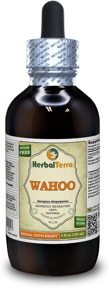 Wahoo (Euonymus Atropurpureus) Tinctuur, gedroogd Root Bark Liquid Extract (Grote Naam: HerbalTerra, Trots Made in USA) 4 fl.oz (120 ml)