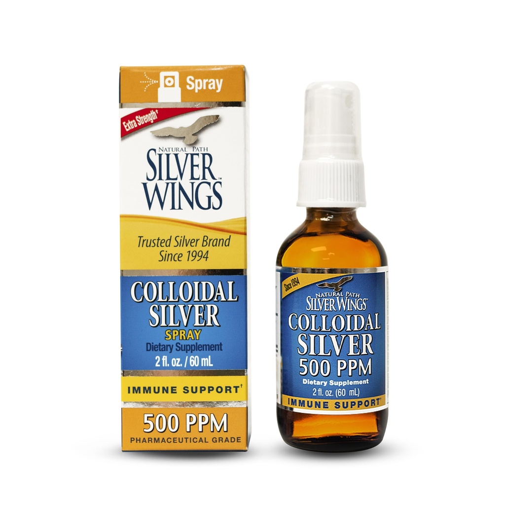 Natural Path Silver Wings Collective Silver - Extra Strength Liquid Immune Support Supplement- - 500ppm (2500mcg) - 2oz Spray