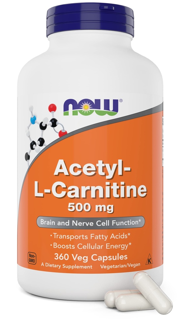 MAINTENANT Aliments Maintenant acétyl L Carnitine 500mg, 360 Capsules de Veg - Non-OGM ACL 500 mg Caps