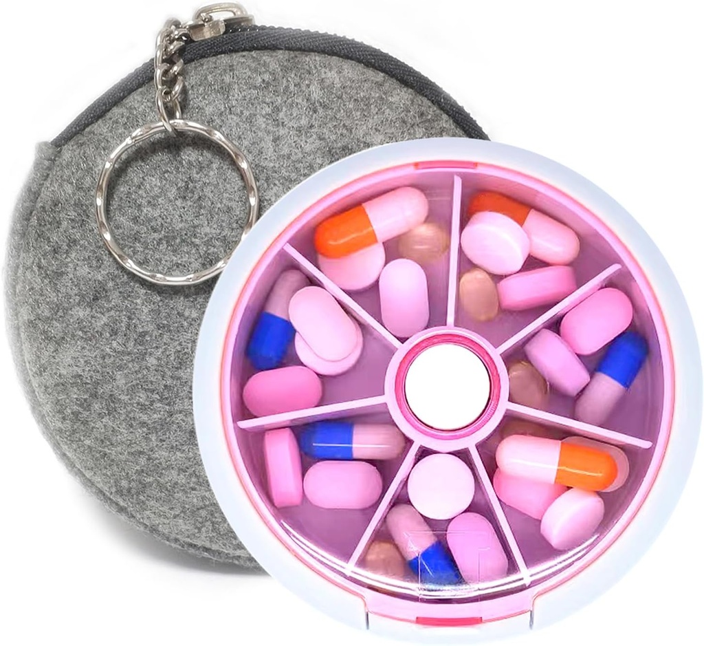 Pillen Organizer Travel Pill Case voor Purse Portable Pill Box Ronde Weekiy pil Container voor vitamine Fish Oil Pillen Supplementen (Pink+Bag)