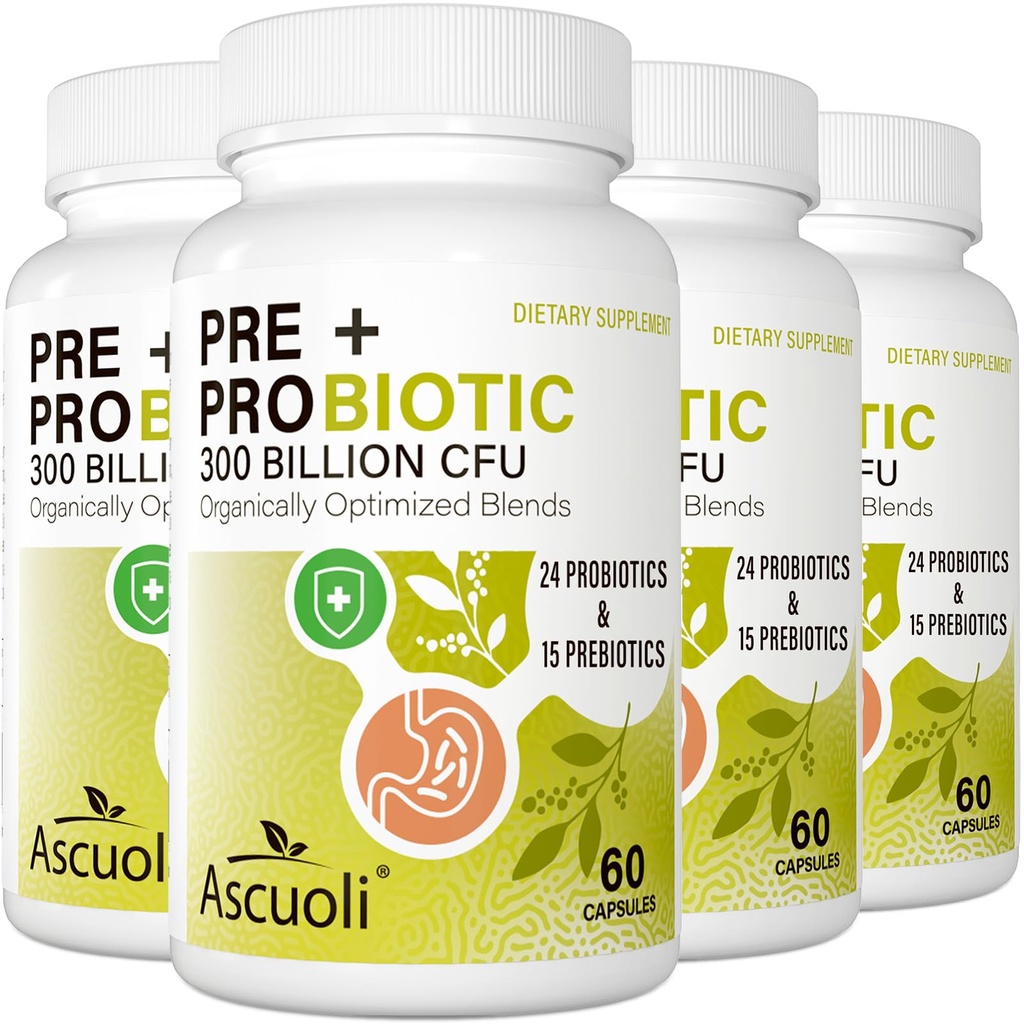 Probiotica voor vrouwen en mannen - 300 miljard CFU, 24 strengen + 15 biologische kruiden Prebiotica Blend, dagelijkse probiotica voor de spijsvertering gezondheid, Immune, Gut, Bloating - 240 Vegetarian Capsule (240-dagen aanbod)