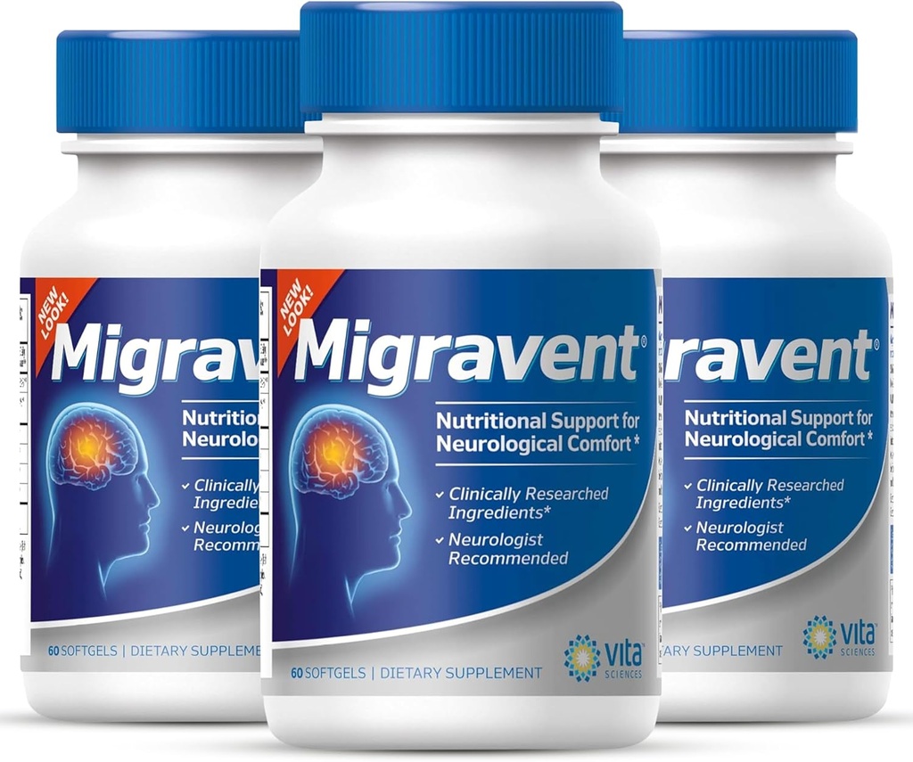 Vita Sciences Migravent Advanced Nutritional Formula with Magnesium, CoQ10, Vitamine B2, en PA-Free Butterbur for Neurological and Vascular Support 60 Capsules (Pack of 3)