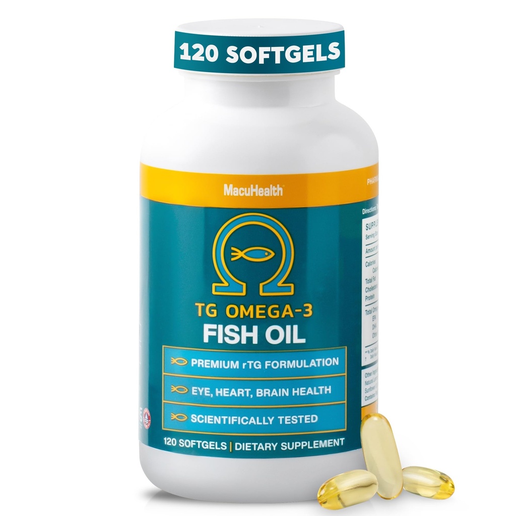 Macuhealth Omega 3 Visolie - 1100mg DHA, 1100mg EPA, Eye & Brain Health Supplement, triglyceride Formule, 120 Softgels