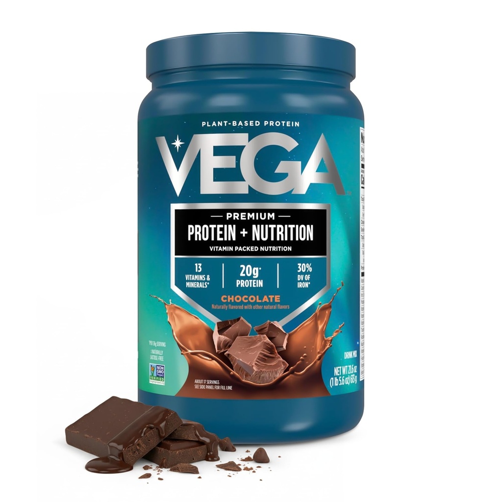 Vega Proteïne + Voeding - 20g Plant-Based Pea Proteïne, Chocolade, 17 Servers, Vegan Keto Superfood, Antioxidant-Rijk, Glutenvrij, Dairy Free, Low Carb, 1.4lbs (Verpakking mei Vary)