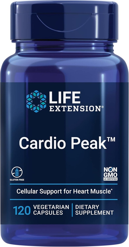 Life Extension Cardio Peak - Hawthorn Extract (Lijn, Bloem, Stem) Supplement met Arjuna Extract voor hartgezondheidsondersteuning - Tweemaal daags - Glutenvrij, Niet-GMO, Vegetarisch - 120 Capsules