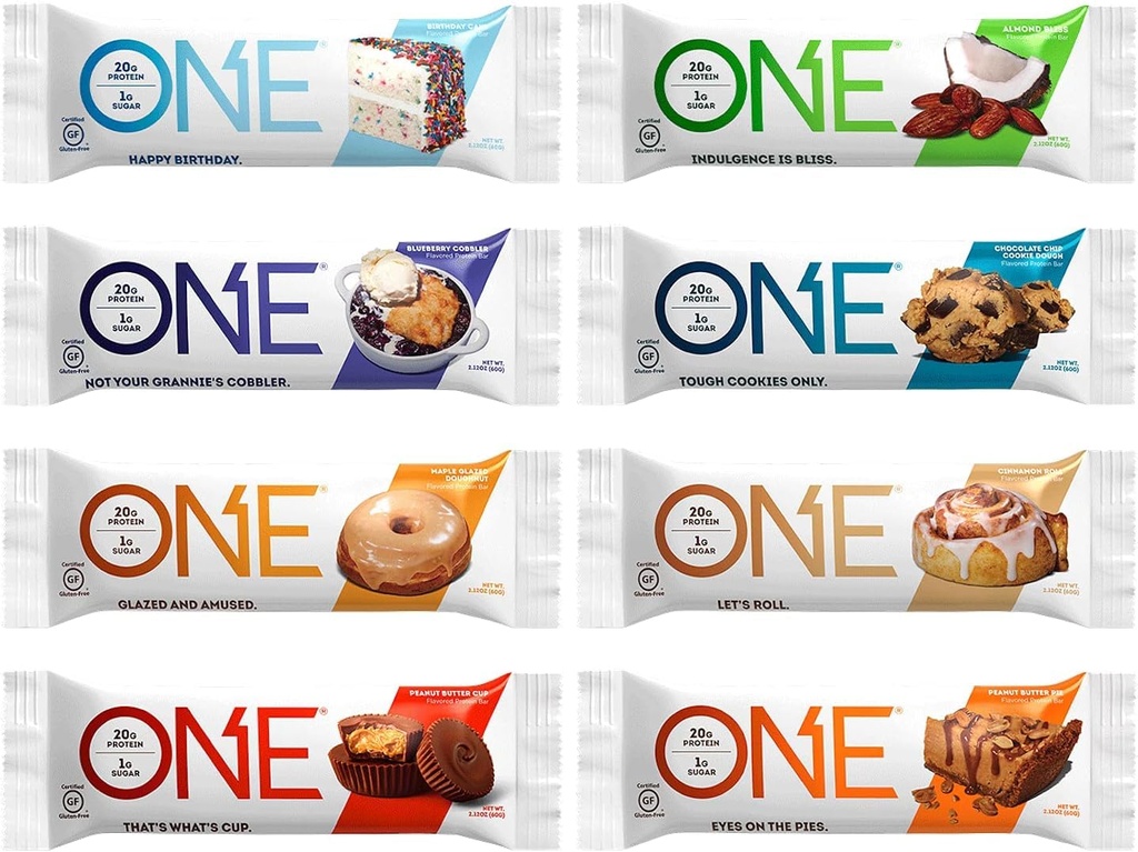 Generic ONE Protein Bars, Sampler Variety Pack, Gluten Free 20g Protein, Only 1g Sugar, 2.12 Oz Bars (8 Count)