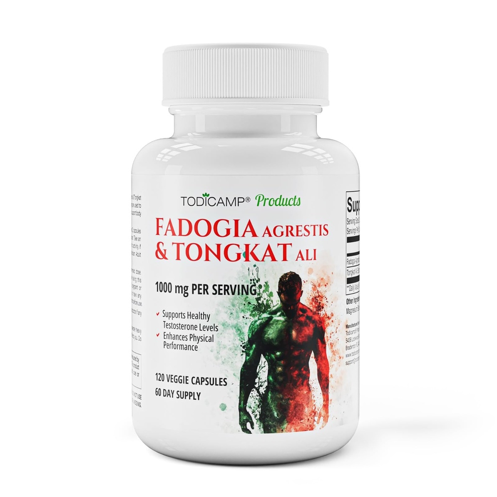 Fadogia Agrestis 20:1 met Tongkat Ali 1000mg Complex Longjack Tongkat Ali Extract met Fadogia Agrestis 600mg Supplement - 60 Days Supply