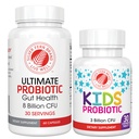 Silver Fern Brand Family Probiotica - Ultimate Adult Probiotic (1 fles = 60 capsules) Plus Ultimate Children's Probiotic for Kids (1 fles = 30 kauwtabletten) - Gut Health & Microbiome Ondersteuning