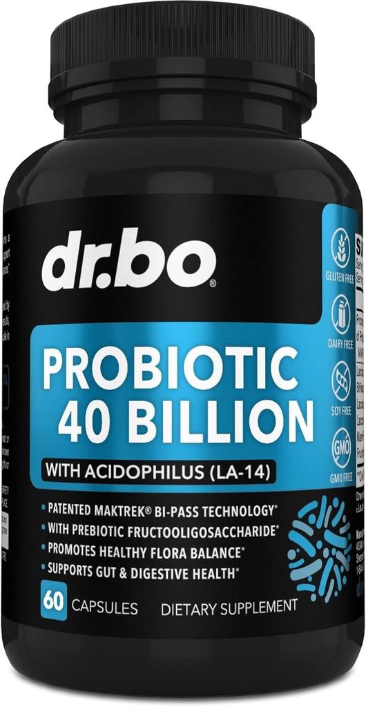 Probiotic 40 Miljard CFU Supplement - Lactobacillus Acidophilus Probiotics for Women & Men Capsules - Glutenvrije Probiotica voor spijsverteringspillen met Bifidobacterium, Plantarum, Paracasei, FOS