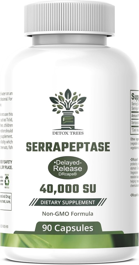 Serrapeptase Supplément 40 000 SPU - Enzyme protéolytique tout naturel pour la santé des sinus, des voies respiratoires et des articulations - Capsules sans OGM, sans gluten et amies des végétaliens - 90 Capsules