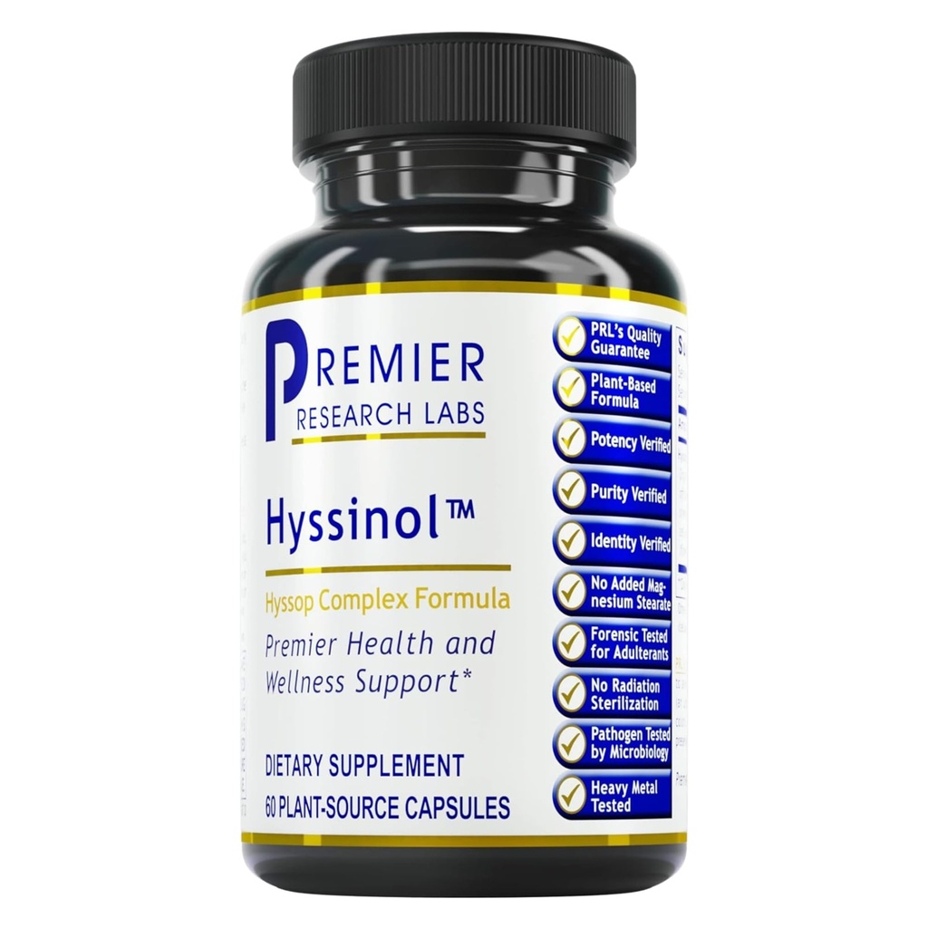 Premier Research Labs Hyssinol - Hyssop Herb, Hyssop Capsules, Wellness Pills with Organic Hyssop Dry Herb, complément alimentaire au thé vert, soutien antioxydant - 60 capsules végétariennes