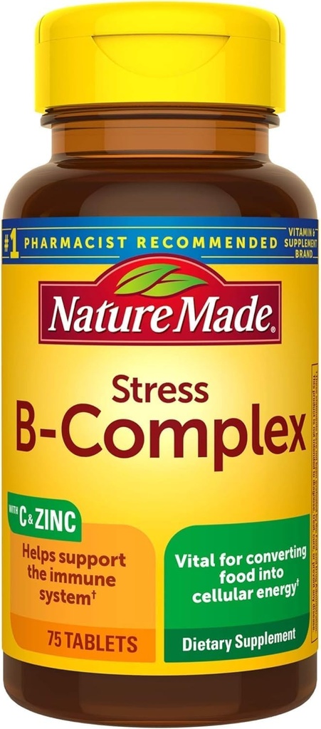 Complexe de stress B avec comprimés de vitamine C et de zinc, 75 Nombre