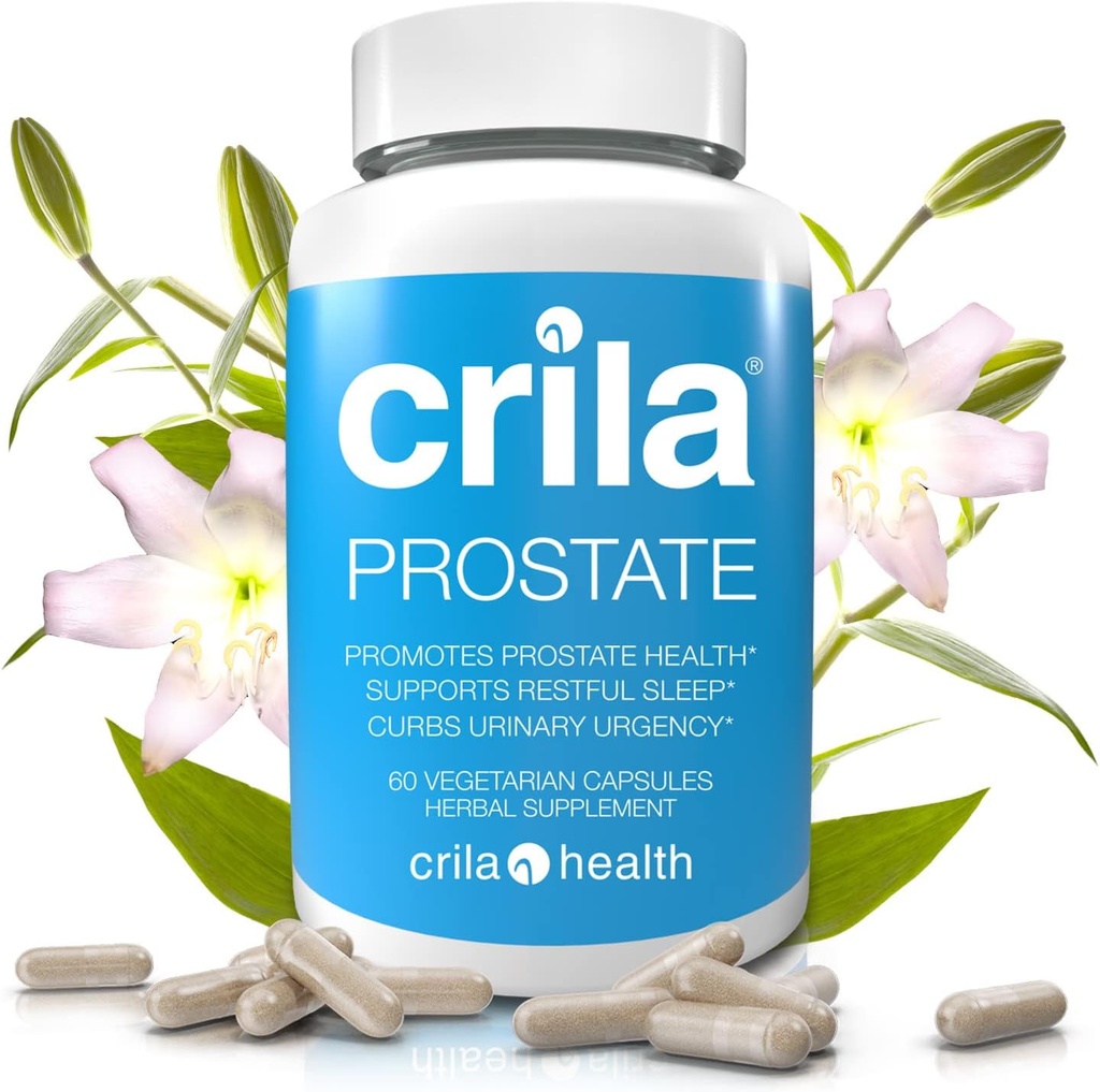 CRILA Prostate Supplements for Men - 60 Ct. I Natural Formula for Fewer Bathroom Trips* & Improved Sleep*, Patented Prostate Support with NO Saw Palmetto Extract & NO Side Effects*