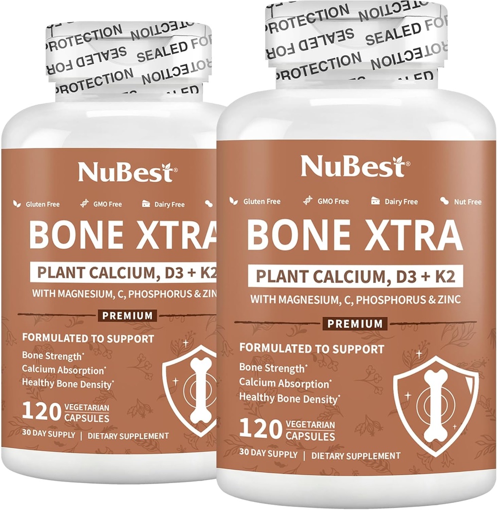 NuBest Bone Xtra Plant-Based Bone Strength Formula met Calcium, Magnesium uit Marine Algen, Fosfor, Vitamine C, K2, D3 