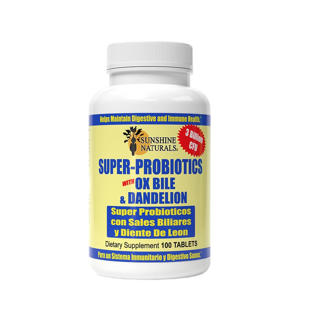 Sunshine Naturals Super Probiotics Supplement. Verbetert de spijsvertering, Gut Health, Immune System Support, en gezonde darmfunctie. Promoot gezonde flora en evenwicht. 100 capsules. Verpakking van 3