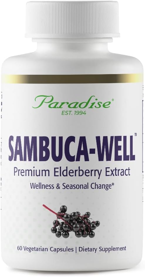 Paradijs Kruiden Sambuca-Nou, Sambucas Nigra, Europese Vlierbes 50:1 Extract, Super Potent, Ultra Pure, Veganistisch, Niet GGO, Glutenvrij, 60 Vegetarische Capsules