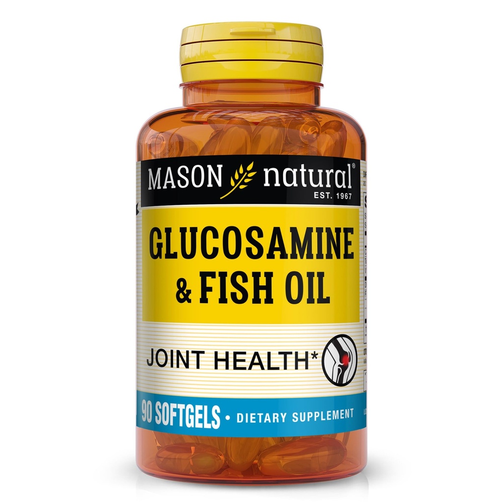 MASON NATURAL Glucosamine & Fish Oil Supplément avec DHA & Omega 3 pour le soutien articulaire et musculaire, 1 mois d'approvisionnement pilules softgel