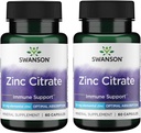 Swanson Zink Citrate - Mineral Supplement Promoting Healthy Vision & Immune System Health - Natural Formula Supporting All Wellness - (60 Capsules, 50mg Each) (2 Pack)