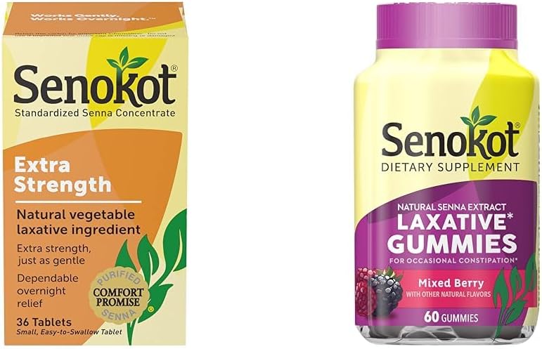 Senokot Extra sterkte natuurlijke plantaardige Laxative voor zachte overnachting verlichting Occasional Constipatie, 36 Tel en Dieetsupplement Laxatieve Gummies, Natuurlijke Senna Extract, Voorzichtig