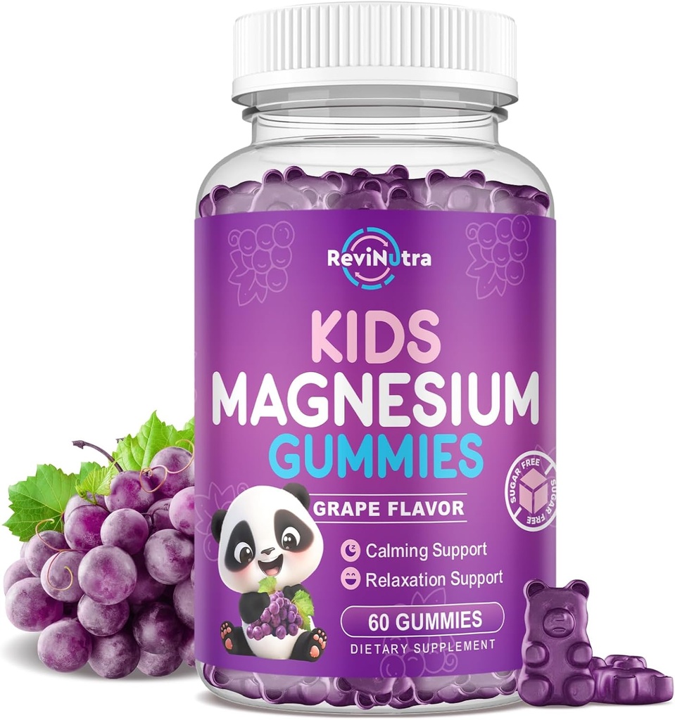 Magnesium Gummies for Kids, Sugar-Free Magnesium Citrate Gummies, Great Proefing Calm Magnesium Gummies for Adults & Kids, Support Sleep, Bone & Muscle Health, Nerve Relaxation, 60 Grape Gummies