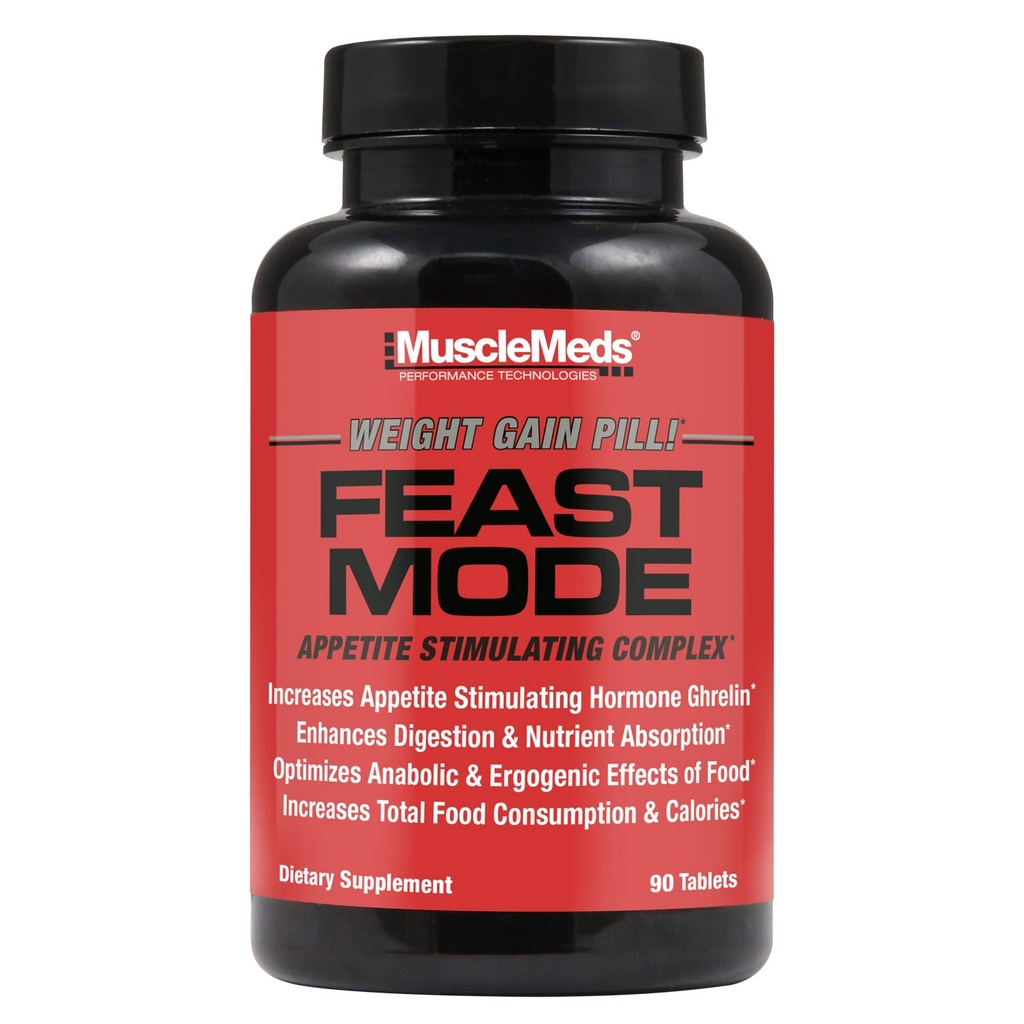 MuscleMeds Feast Mode Apetite Stimulant Gewicht Gain Pillen Verteringsenzymen Veilig en effectief 90 Caps, Unflavored, 90 Tellen