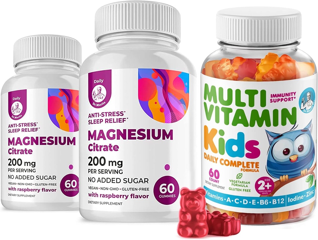 Kinderen Multivitamine Gummies 14 Essentiële Vitaminen en Magnesium Gummies Sugar-Free - Dagelijks supplement Vitamine A,C,D,E Vegetarische B6&B12,Zinc,Biotine met suikervrije Magnesium Kalm Kauwen voor kinderen&Adults