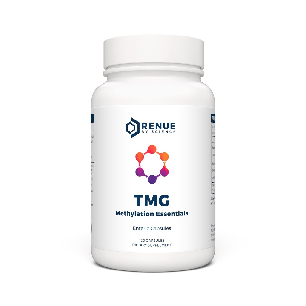 Renue By Science TMG-TMG à haute résistance Suppléments TMG-TMG-TMG 120 Capsules de triméthylglycine - 900mg TMG par portion de vitamine B12 Vitamine B6 Folate et zinc fabriqués aux États-Unis et tiers testés
