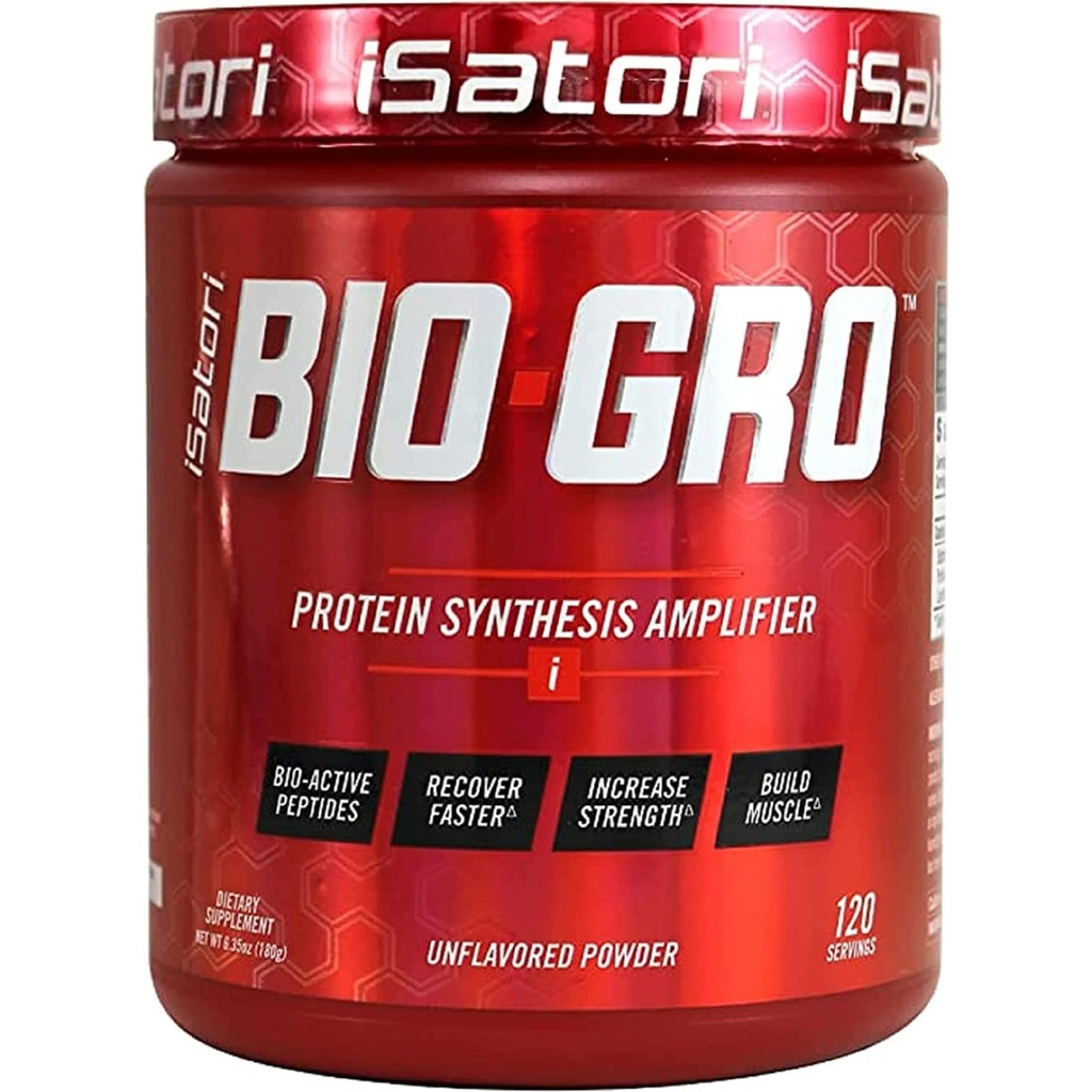 Amplificateur de synthèse de protéines BIO-GRO iSatori, pour la récupération et la croissance musculaires, supplément de pré-entraînement et de colostrum sans stimulant amélioré avec des peptides bio-actifs- sans saveur (120 portions)