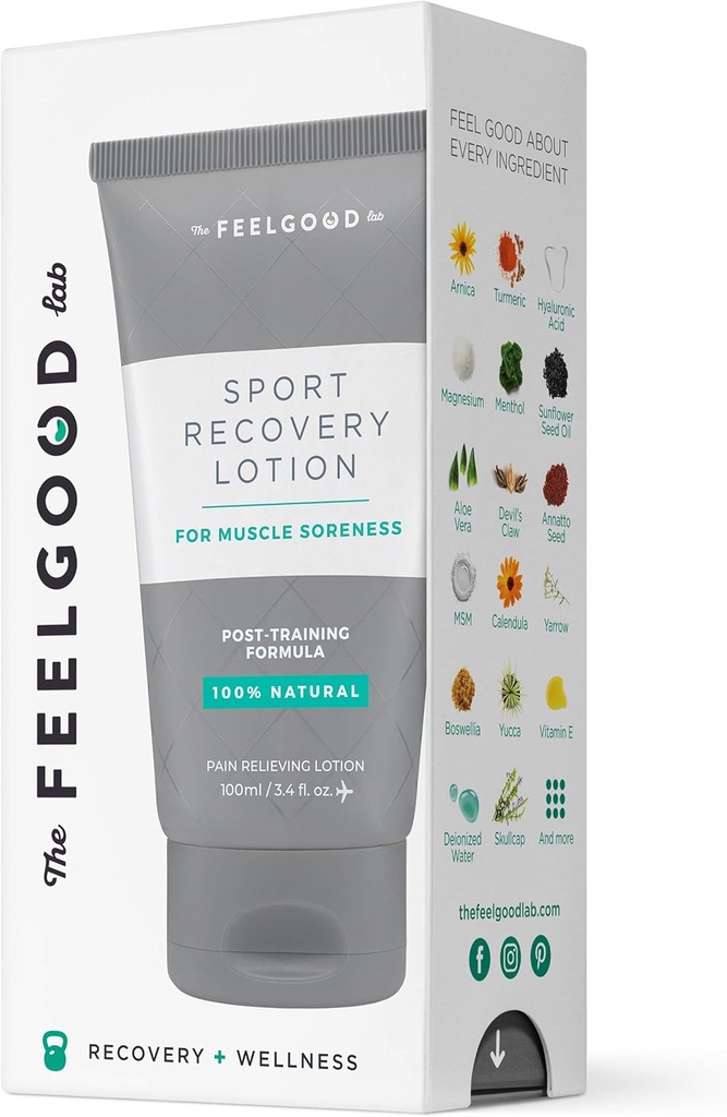 Sport Recovery Lotion by The Feel Good Lab - 100% natuurlijke, schone ingrediënten - herstellen van post-workout spierpijn en sportletsels (3.4oz, 1 aantal)