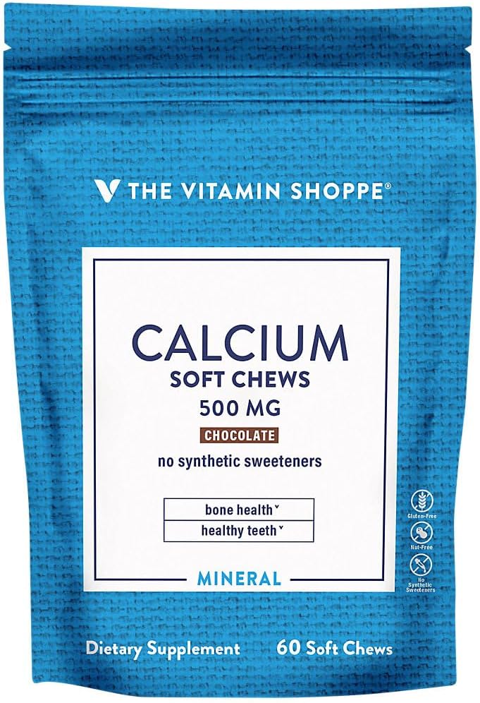 Chews au calcium 1000mg, Chews au chocolat – Minéraux essentiels pour des os et des dents sains, Pas d'édulcorants artificiels – avec la vitamine K1 & D3 (60 Chews) par le magasin de vitamines
