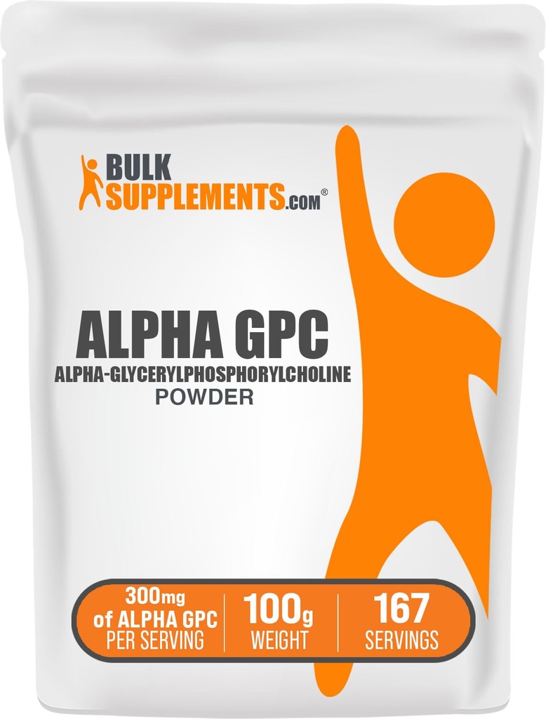 BulkSupplements.com Alpha GPC Powder - Choline Supplements, Alpha GPC 300mg - Unflavored & Gluten Free, 600mg per Serving, 100g (3,5 oz) (Pack of 1)