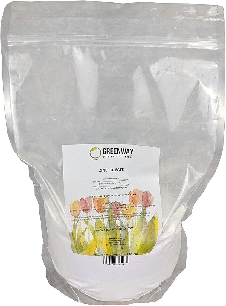 Zinksulfaatpoeder 35.5% Monohydraat Plus 16,5% Zwavel Greenway Biotech Merk 10 Ponden