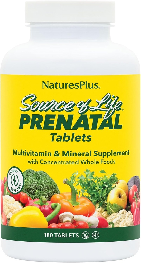 Natures Plus Levensbron Prenatale - 800 mcg Folaat, 180 Vegetarische tabletten - Alle natuurlijke prenatale vitamine en mineralen met ijzer en calcium - Optimale gezondheid en energie - Glutenvrije - 90 porties