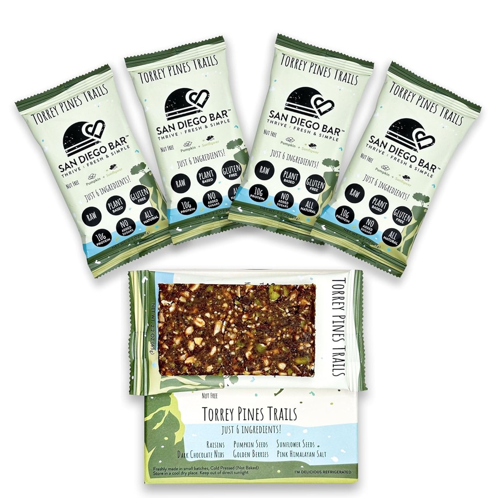 San Diego Bar-Torrey Pines Trails de Pumpkin + Sun Flower , RAW & Vegan Protein Bars , sans sucre et sans gluten , Bars de petit déjeuner , Bars énergétiques , Snack Bars , 6 ingrédients alimentaires entiers , Protéines végétales