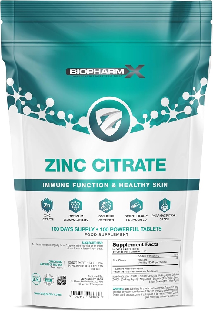 Zinkcitraat (100% Pure Certified/Maximum Sterkte 50 mg tabletten x 100 (1 per dag)