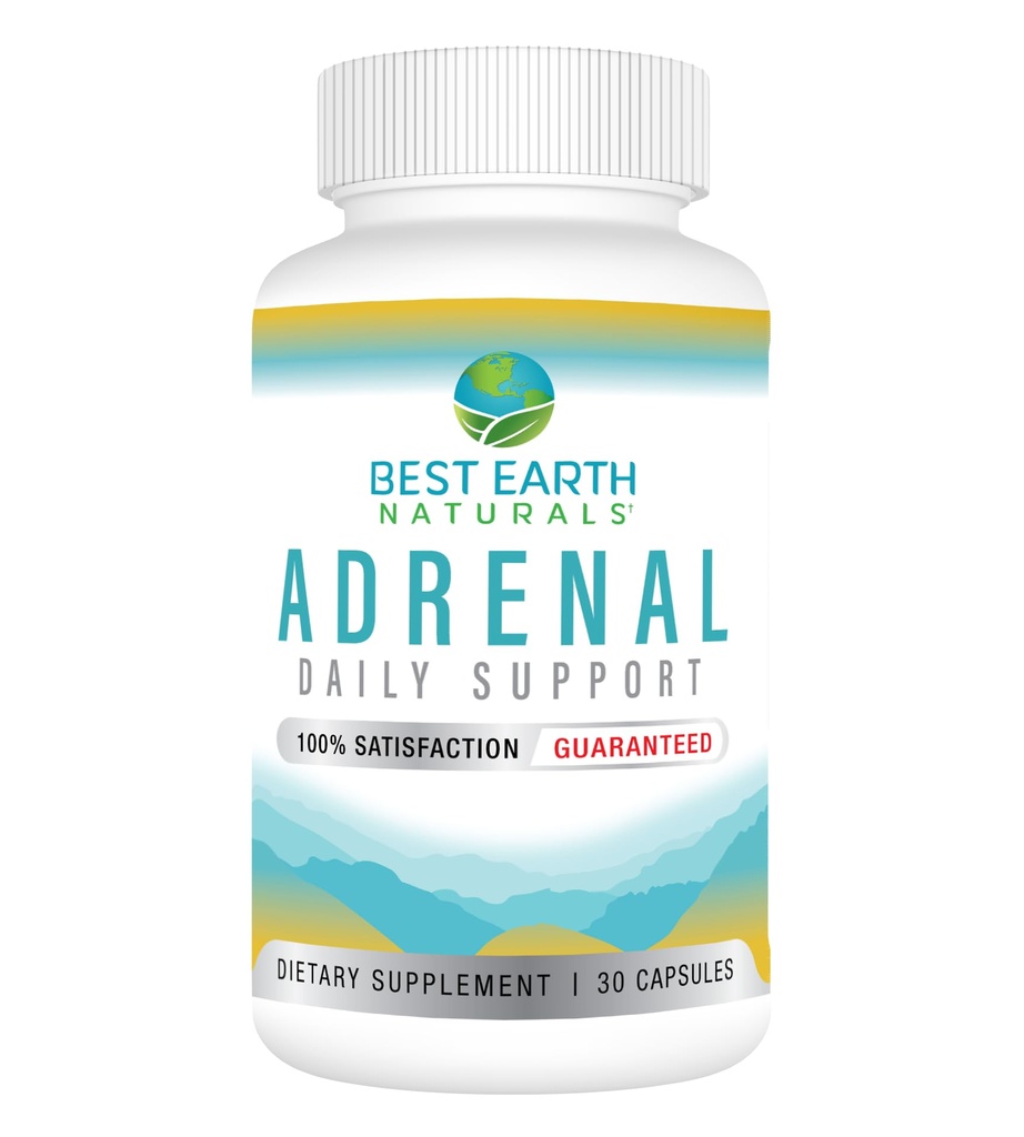 Best Earth Naturals - Adrenal Support for Adults - Holy Basil, B C Vitamines, L-Tyrosine, Rhodiola Rosea Root, Ashwagandha Supplements for Cortisol Manager Support - 30 Day Supply
