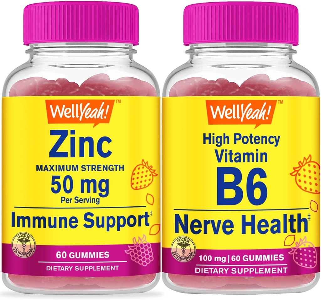 WellYeah Zink + Hoge Potentie Vitamine B6, Gummies Bundle - Grote Proeverij, Vitamine Supplement, Glutenvrij, GGO-vrij, Kauwgom