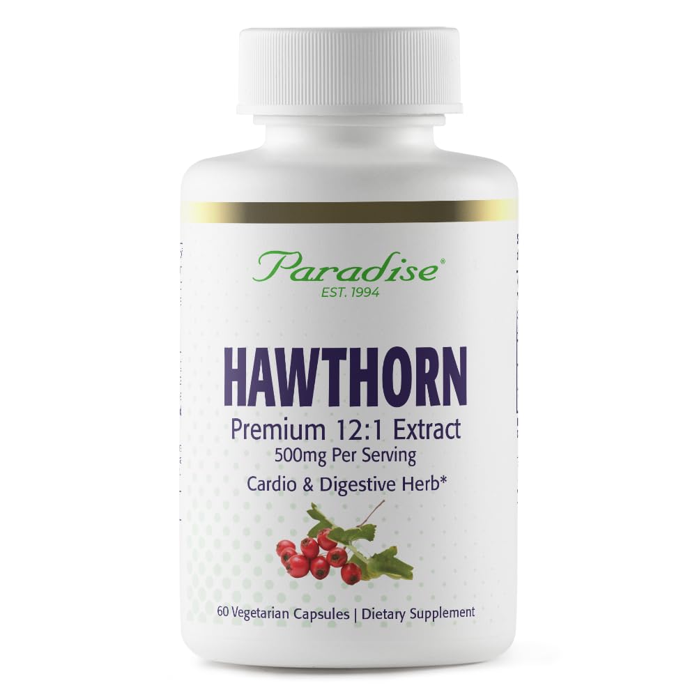 Herbes paradisiaques Berry Hawthorn, extrait de spectre entier actif, super-potent, ultra-pur, végétalien, non-OGM, sans gluten, 60 capsules végétariennes
