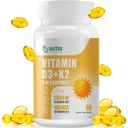 Vitamine D3 K2 met MCT-olie, vitamine D3 5000 IE en K2 100 mcg, Formule 2 in 1 voor bot- en hartgezondheid, glutenvrij - 60 graaf Softgels