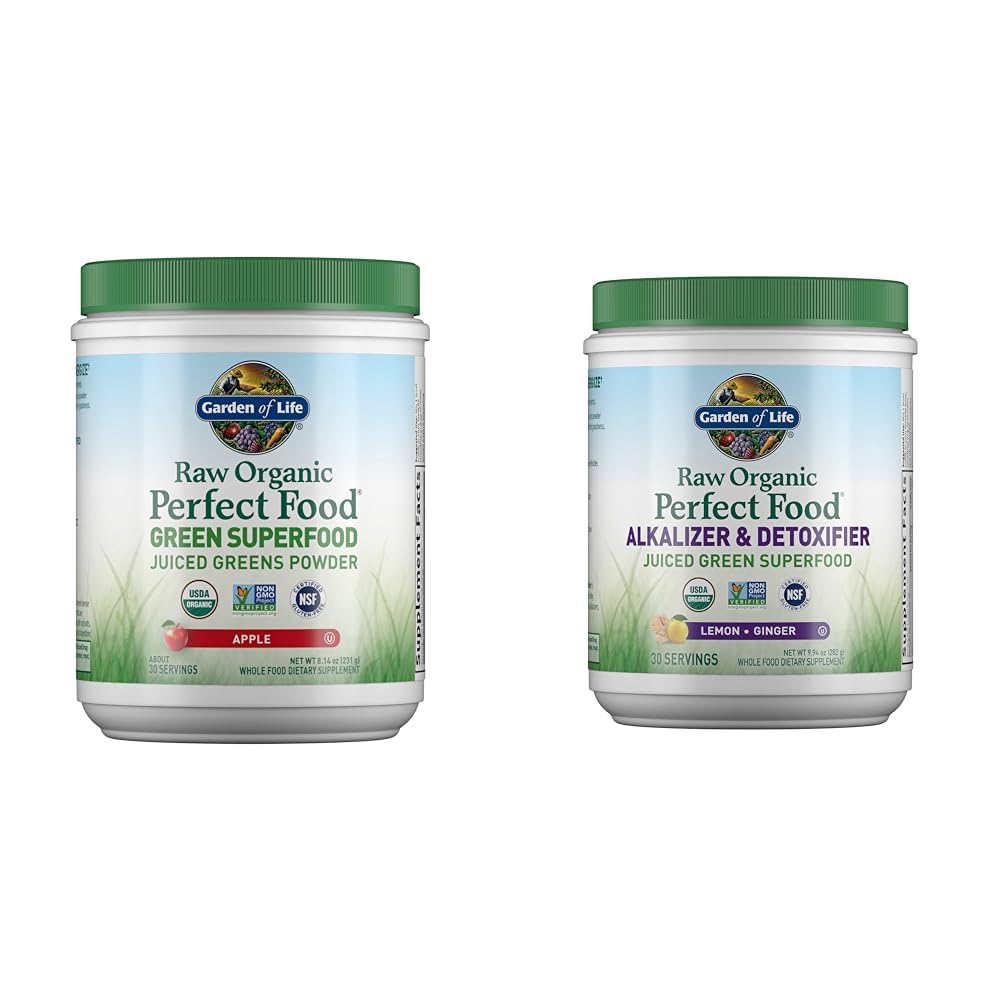 Jardin de la vie Raw Bio Perfect Food Green Superfood Juiced Greens Poudre - Apple Flavor & Raw Bio Perfect Food Alkalizer & Detoxifier Juiced Greens Superfood Poudre