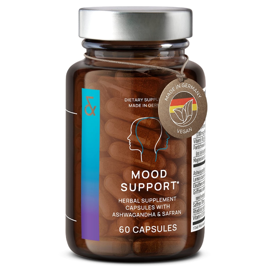 CLAV Mood Support Supplement - met Ashwagandha + Saffron Extract + 5-HTP Griffonia + Siberische Ginseng + Rhodiola rosea - 60 Capsules