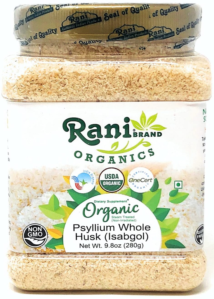 Rani Organics Psyllium Poudre de musc entière (Isabgol), Supplément de fibre alimentaire, USDA Organic 9.8oz (280g) PET Jar ~ Tous naturels , Vegan , Gluten Friendly , Non-GMO , Origine indienne