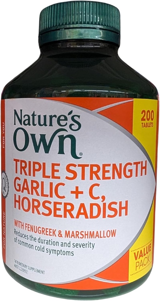 Natuurlijke Triple Strength Knoflook + C, Trentinol 200 tabletten Exclusieve grootte