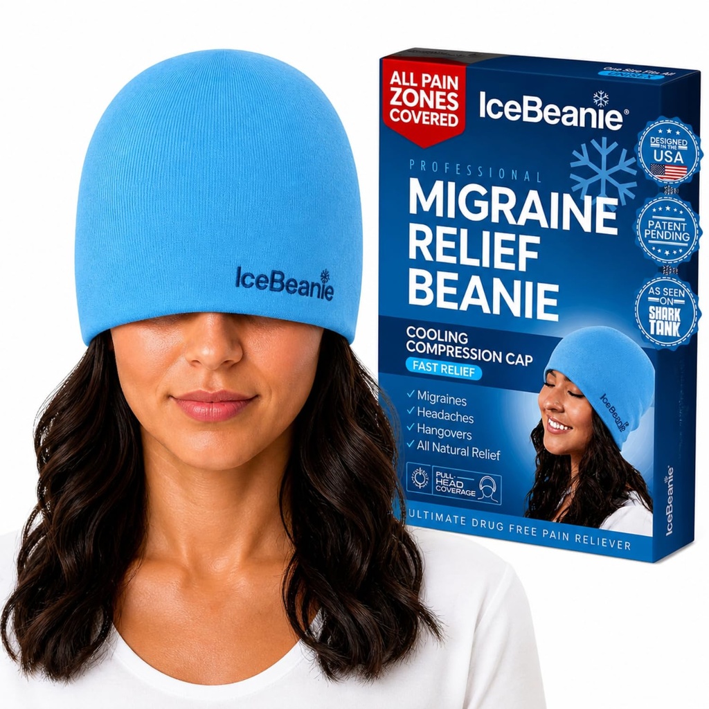 IceBeanie Migraine Relief Cap, Zoals gezien op Shark Tank, Zachte & Stretchy Gel spanning hoofdpijn Relief Cap, Uitgebreide Cooling Hangover Ice Hat, Odorless Head Wrap Ice Pack Wrap, Hoofdpijn Migraine Mask