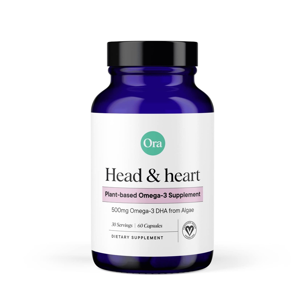 Ora Organic Vegan Omega 3 Supplement - 500mg DHA voor Hersenen, Oog en Hart Gezondheid - Gemaakt van Duurzame Algen - 60 Capsules